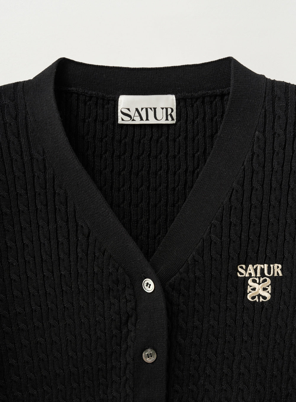 [satur] (W) Cable Knit Half Cardigan - Black