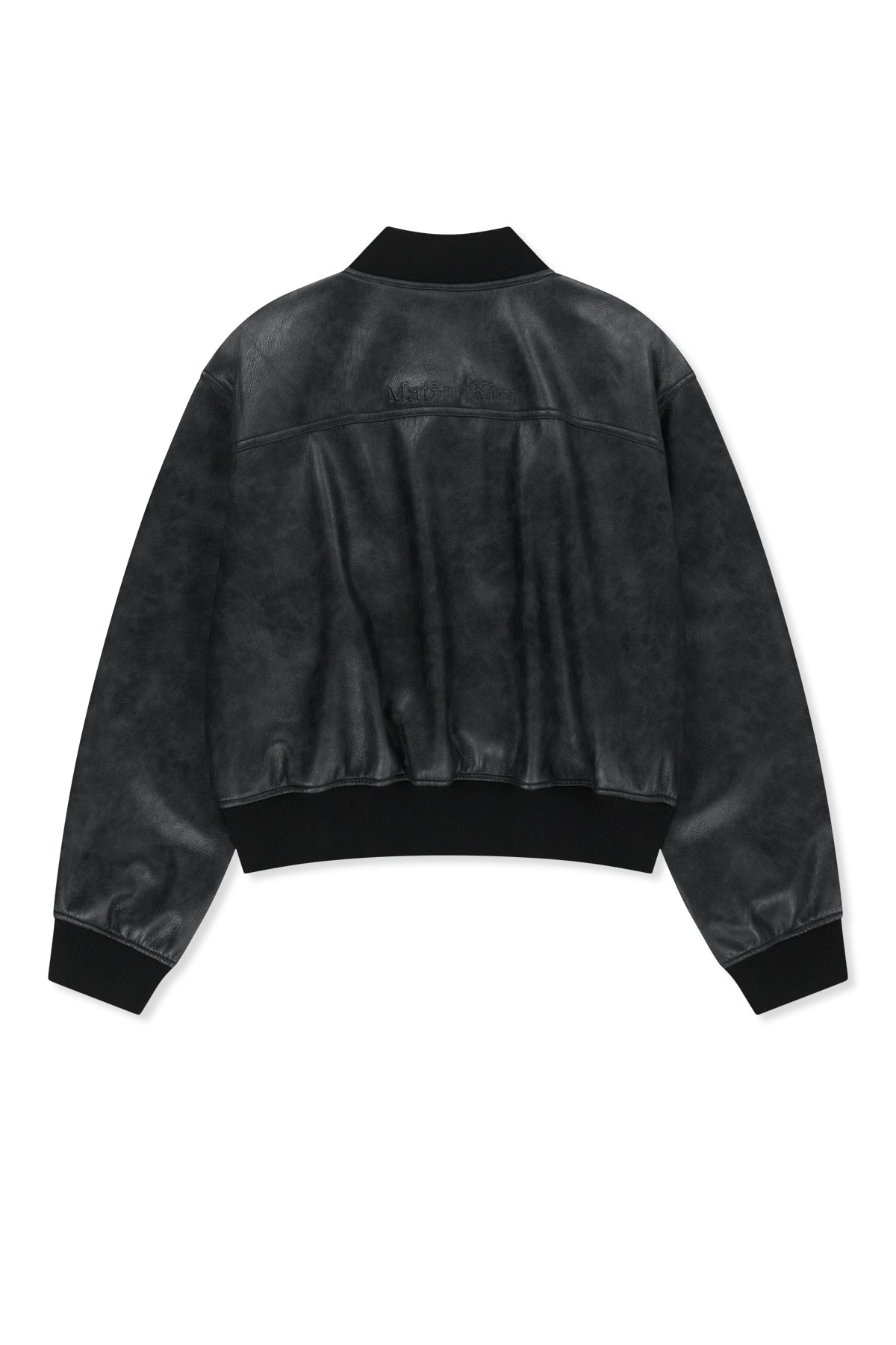 Matinkim Faux Leather Rib Collar Blouson For Women IN Black