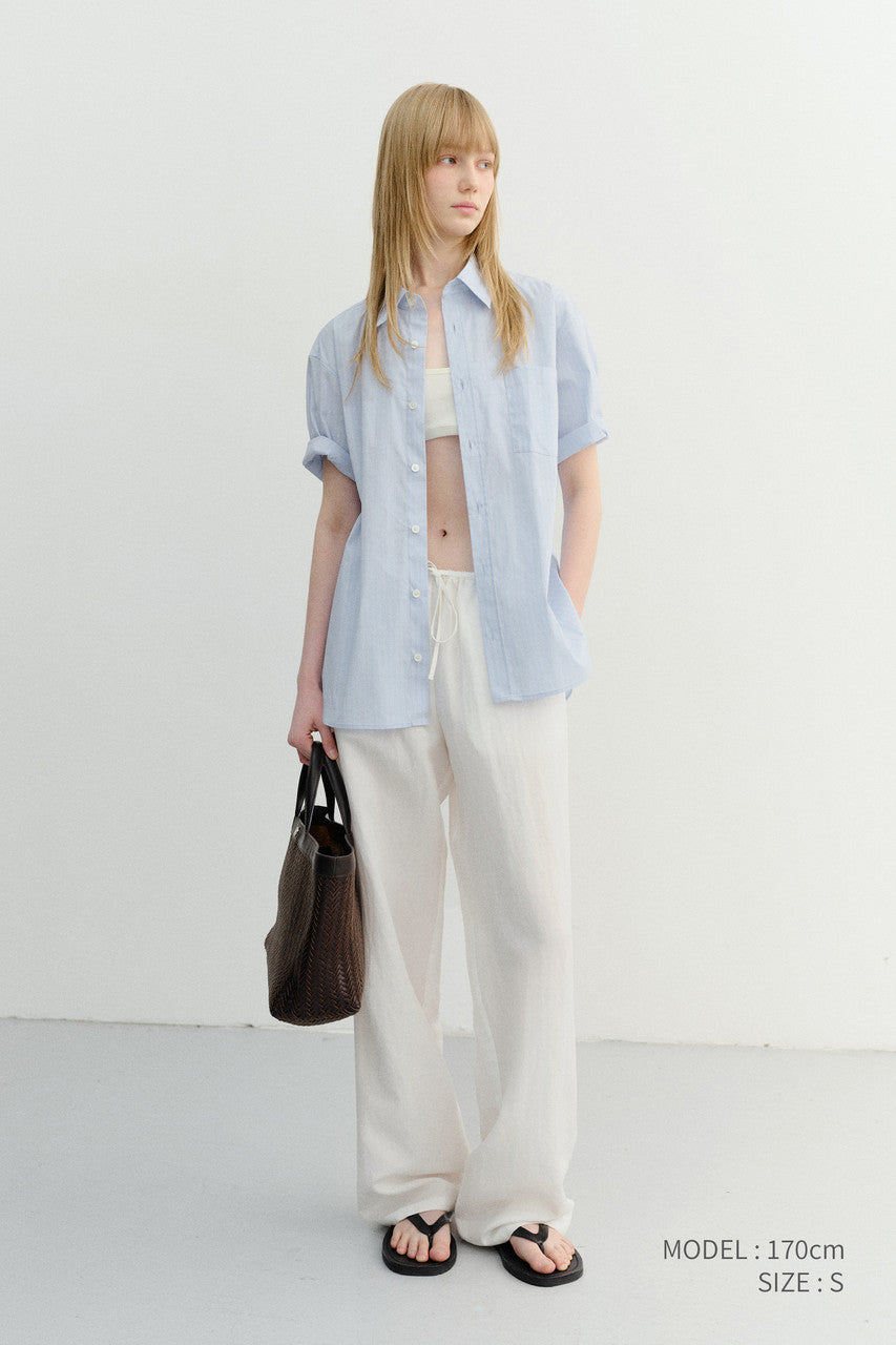 Dunst Unisex Oversized Half Sleeve Striped Shirt Soft Blue Stripe
