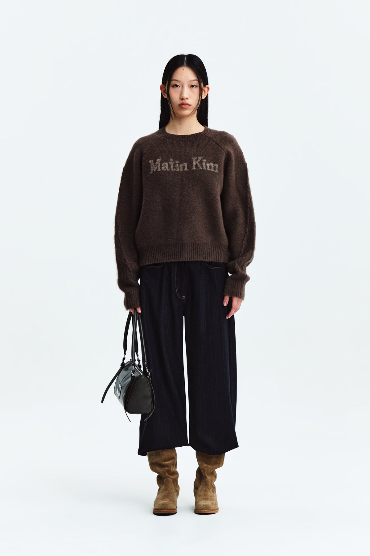 Matinkim Denim Like Stripe Wide Pants IN Navy