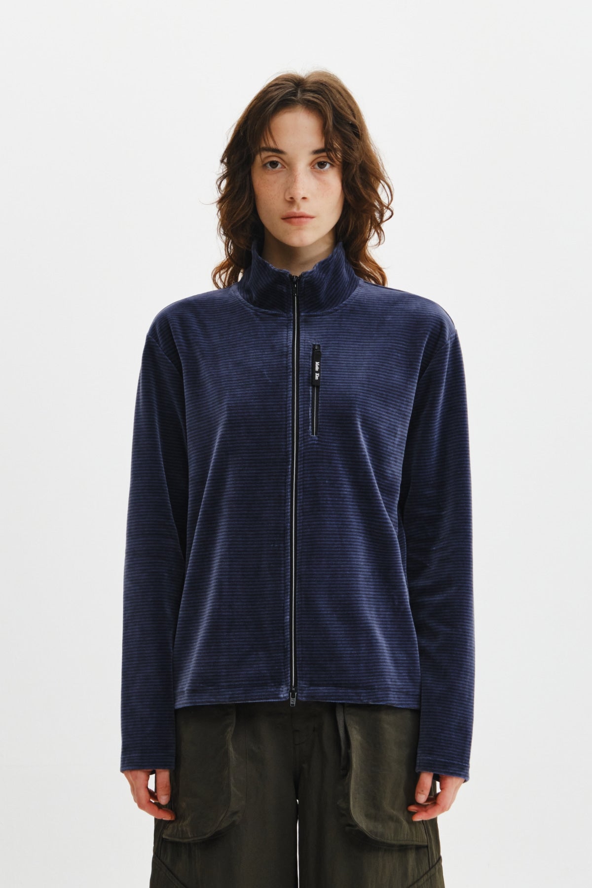 Matinkim Striped Velour Zip UP IN Navy