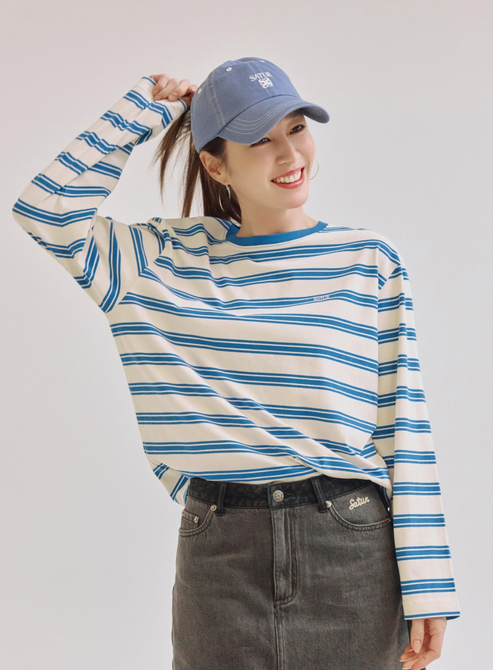 Satur Contrast Color Stitch Dyed Ball Cap - Blue