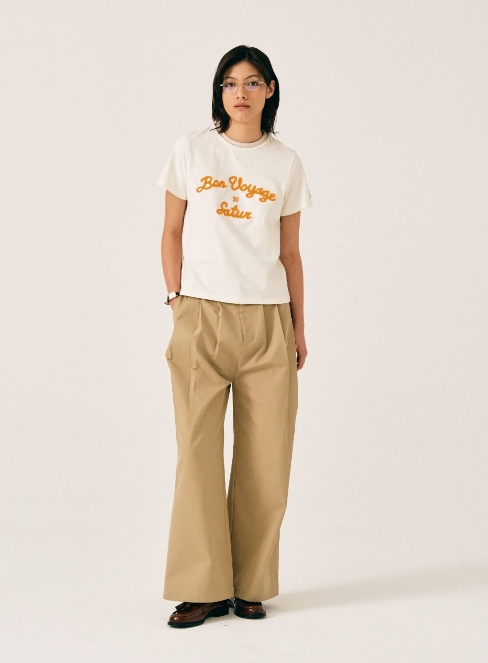 [satur] (W) Bliss 3-Tuck Wide Chino Pants - Heritage Beige