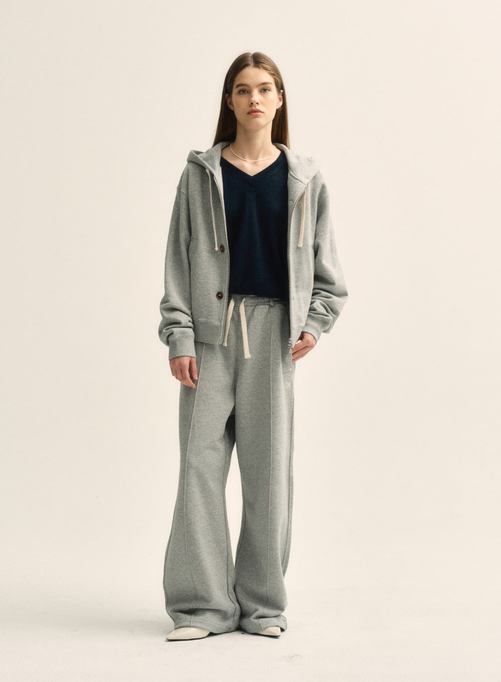 [satur] (W) Teo Cotton All Day Hood Zip-Up - Melange Gray