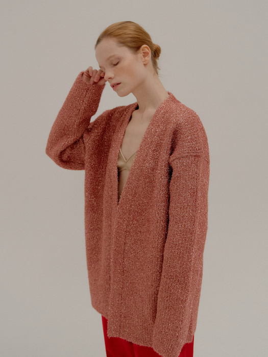 Eenk Pobe Oversized Metalic Ribbed-knit Cardigan Bronze