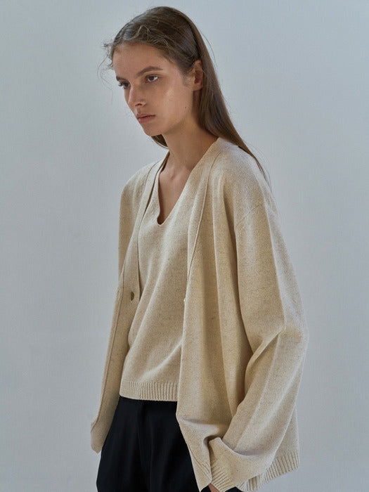 One button paper cardigan (Oatmeal)