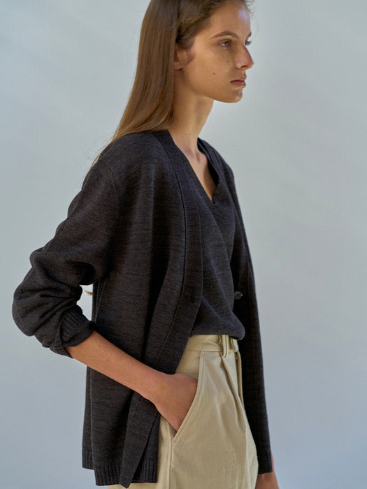 Nothing Written One button paper cardigan (Dark gray)