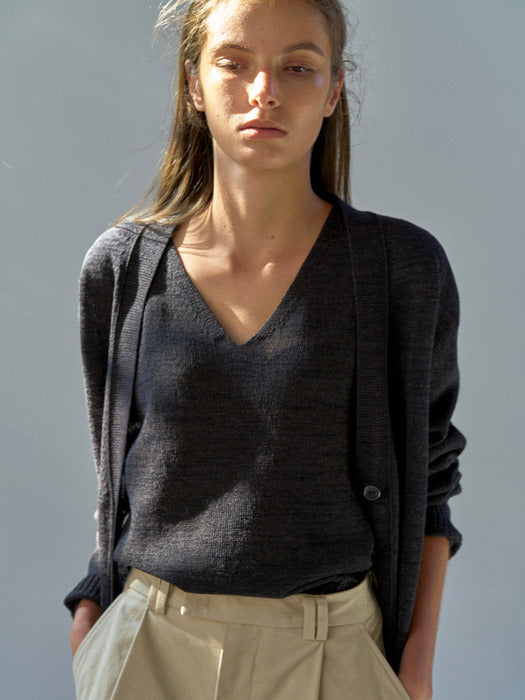 Nothing Written One button paper cardigan (Dark gray)
