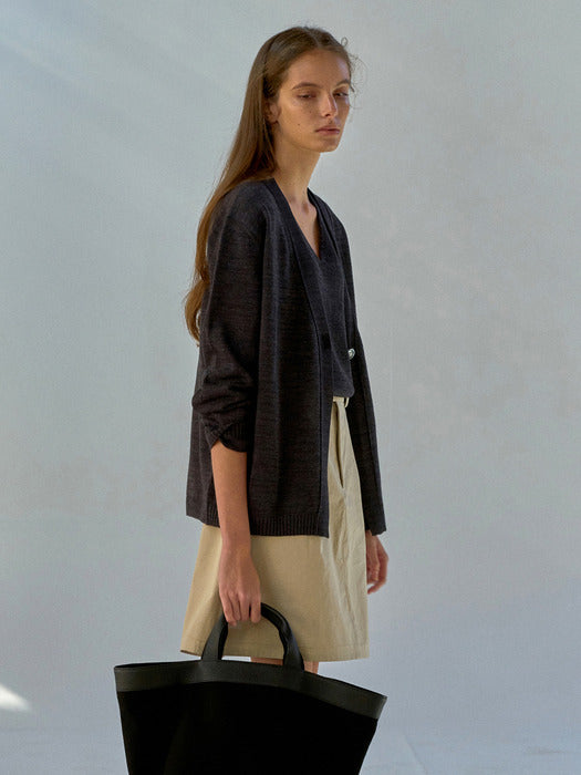 Nothing Written One button paper cardigan (Dark gray)