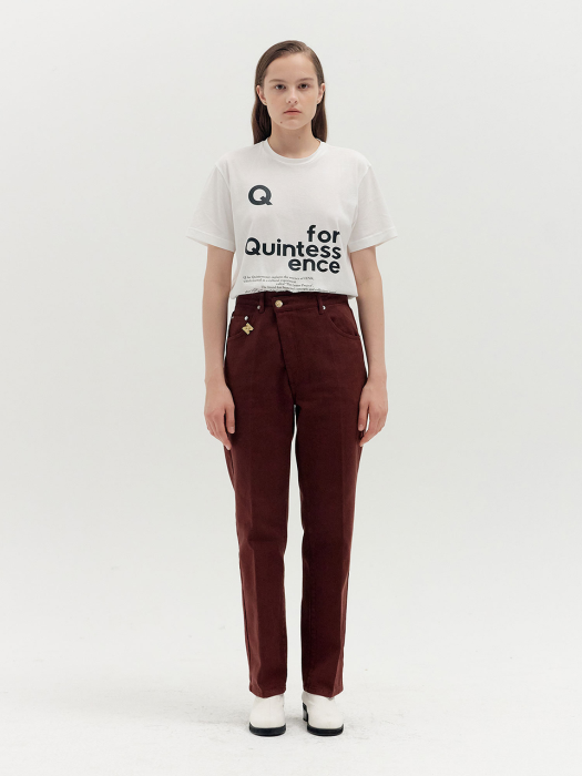 [EENK] Qeneva Asymmetric Front Denim Pants - Brown