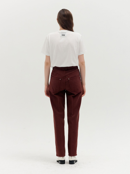 [EENK] Qeneva Asymmetric Front Denim Pants - Brown