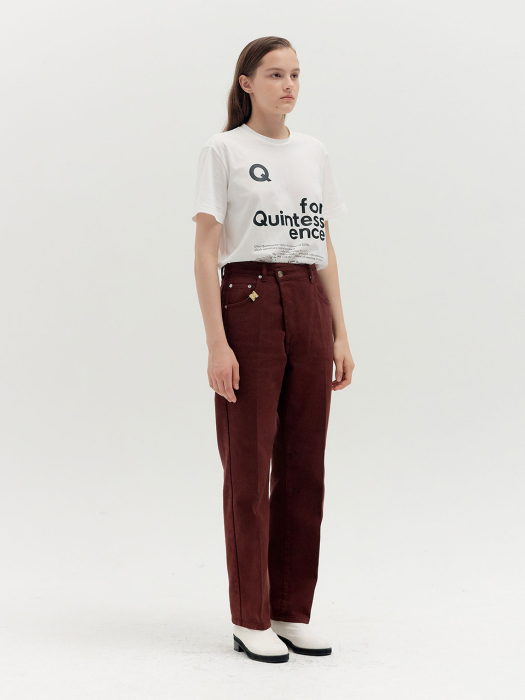 [EENK] Qeneva Asymmetric Front Denim Pants - Brown
