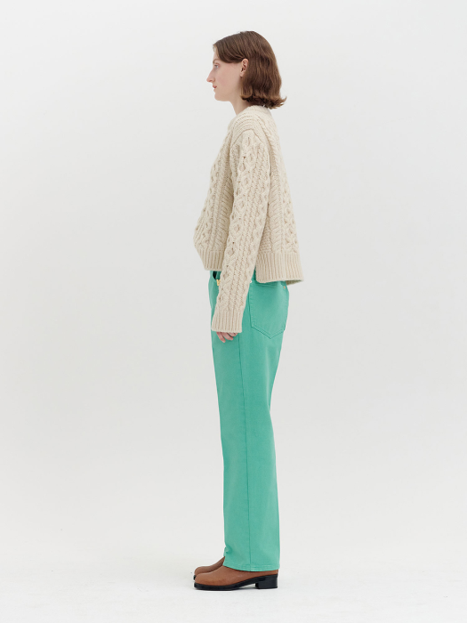 [EENK] Qeneva Asymmetric Front Denim Pants - Sage Green