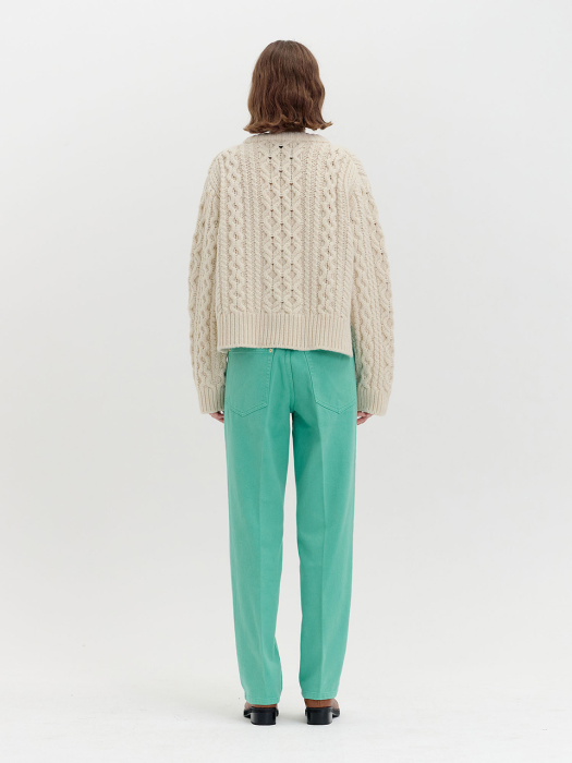 [EENK] Qeneva Asymmetric Front Denim Pants - Sage Green