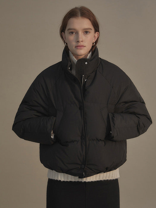 [nothing written] Cropped string puffer jacket (Black)