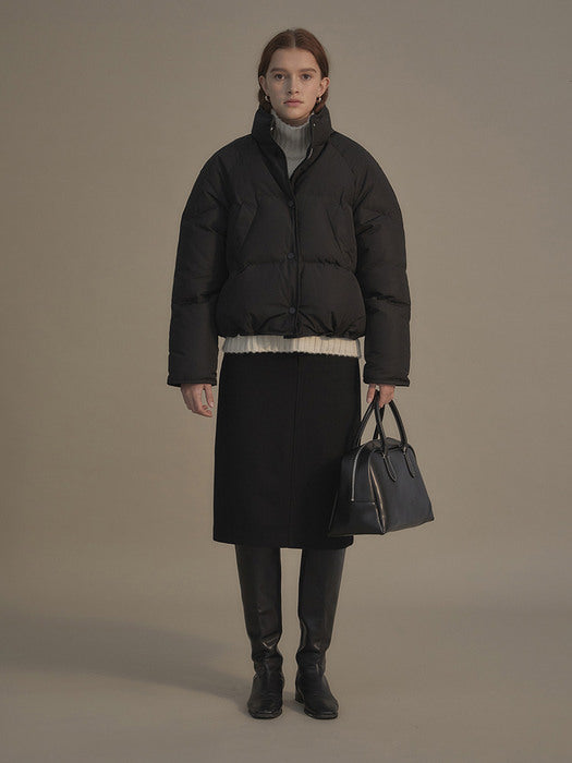 [nothing written] Cropped string puffer jacket (Black)