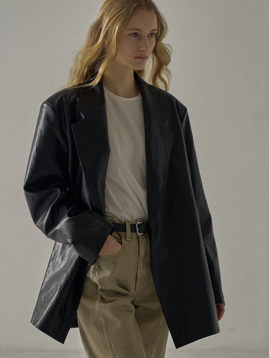 [facade pattern] Overfit Leather Jacket - Black