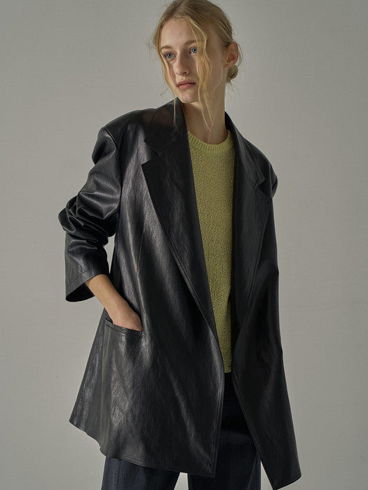 [facade pattern] Overfit Leather Jacket - Black