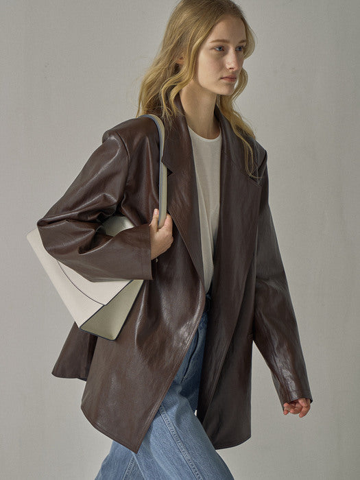 [facade pattern] Overfit Leather Jacket - Brown