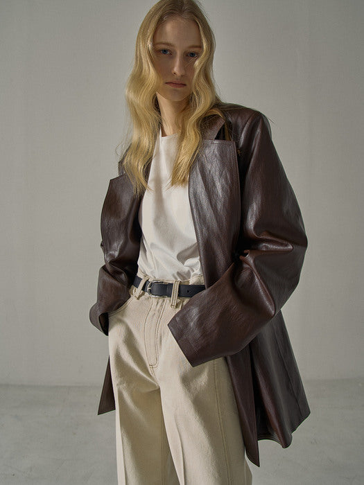[facade pattern] Overfit Leather Jacket - Brown