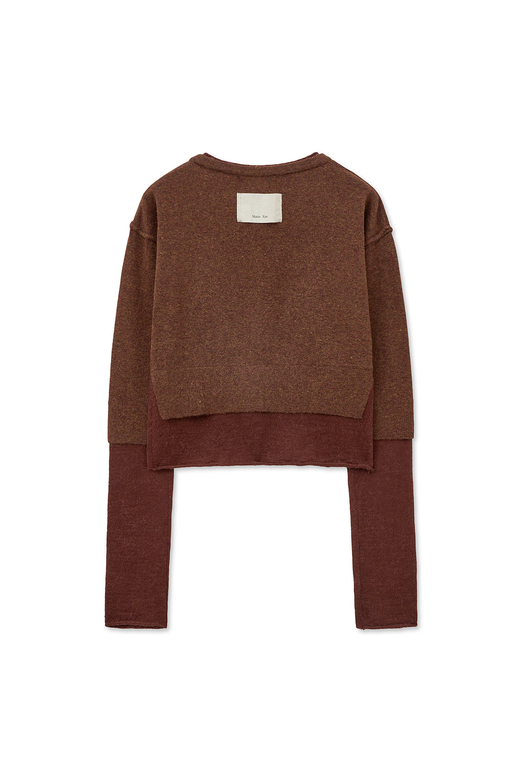 [matinkim] LAYERED TEXTURE KNIT CARDIGAN IN BROWN