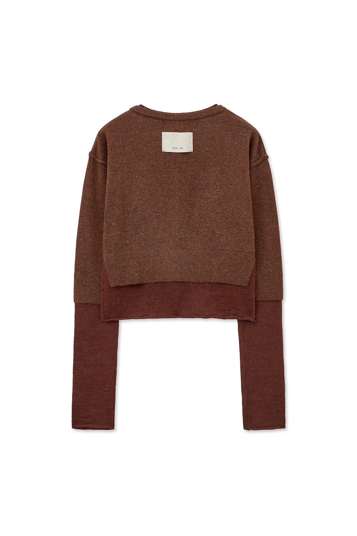 [matinkim] LAYERED TEXTURE KNIT CARDIGAN IN BROWN
