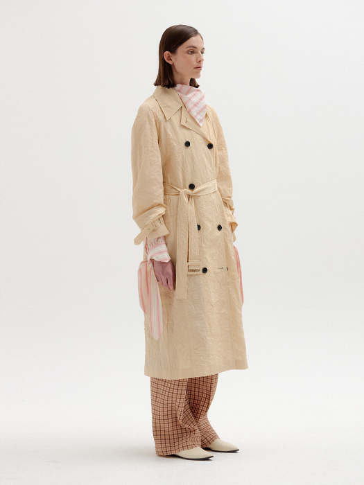 [EENK] Seida Crinkled Trench Coat - Beige