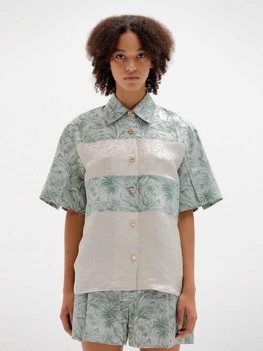 Eenk Starry Patterned Short Sleeve Shirt - Khaki/Ivory