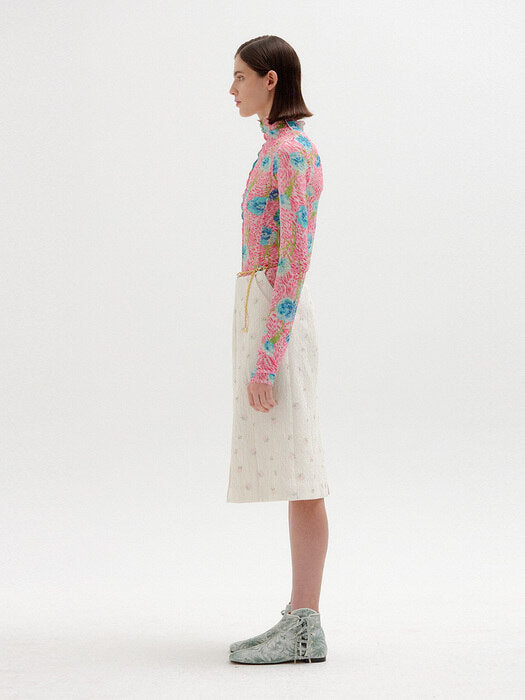 Eenk Sol Floral-Print Mockneck Top -Pink Multi