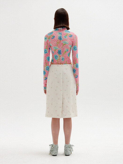 Eenk Sol Floral-Print Mockneck Top -Pink Multi