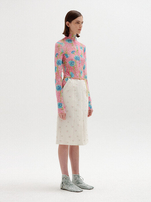 Eenk Sol Floral-Print Mockneck Top -Pink Multi