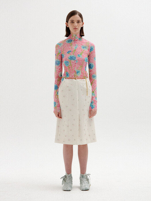 Eenk Sol Floral-Print Mockneck Top -Pink Multi