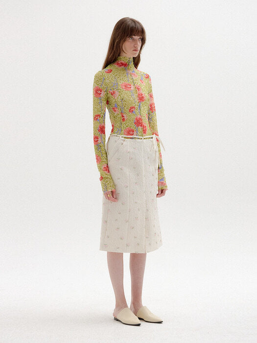 Eenk Sol Floral-Print Mockneck Top - Green Multi