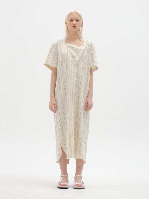 Eenk Stacey Short Sleeve Dress - Light Beige Stripe
