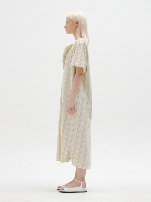 Eenk Stacey Short Sleeve Dress - Light Beige Stripe