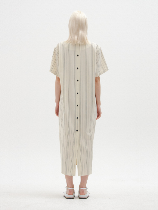 Eenk Stacey Short Sleeve Dress - Light Beige Stripe