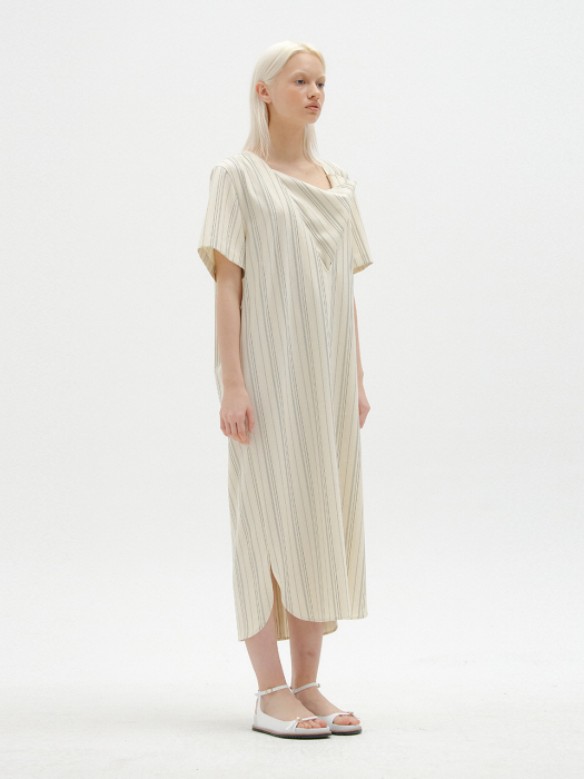 Eenk Stacey Short Sleeve Dress - Light Beige Stripe