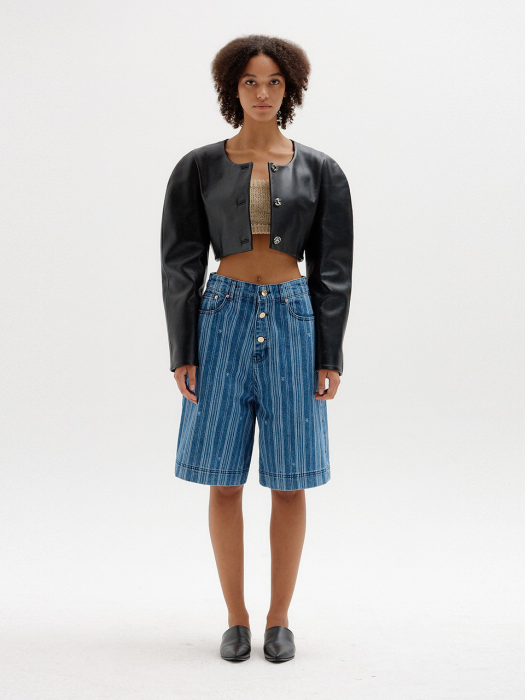 Eenk Sico Denim Bermuda Shorts - Blue Stripe