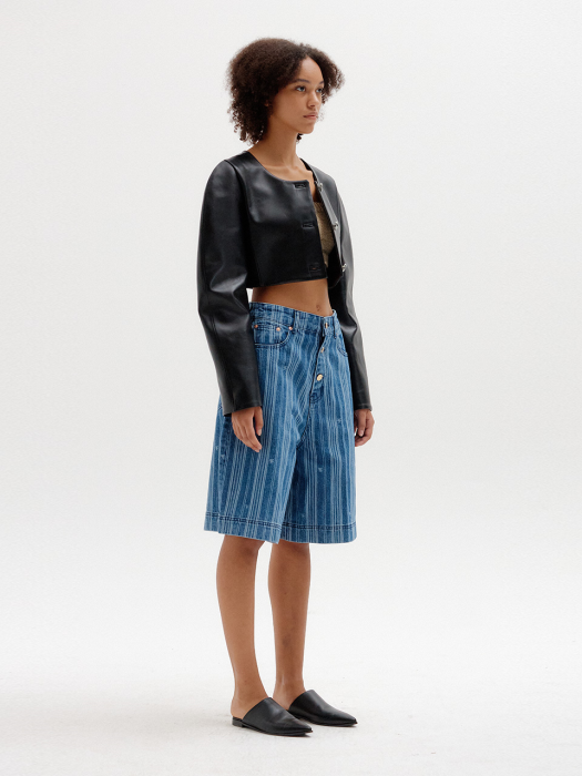 Eenk Sico Denim Bermuda Shorts - Blue Stripe