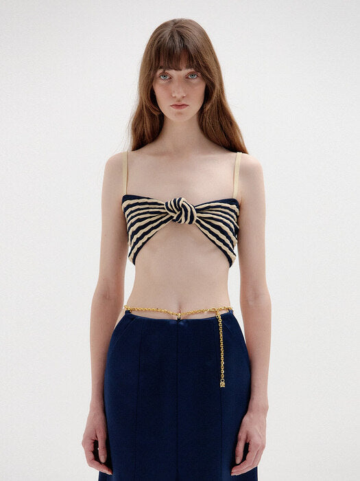 Eenk SI Knotted Knit Top - Beige/Navy Stripe