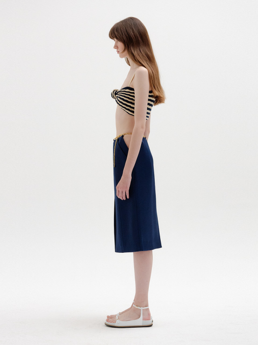 Eenk SI Knotted Knit Top - Beige/Navy Stripe