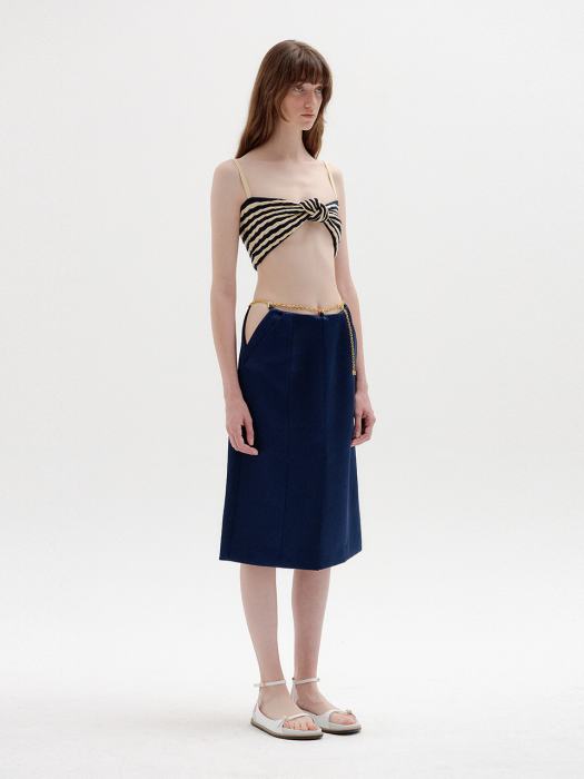 Eenk SI Knotted Knit Top - Beige/Navy Stripe