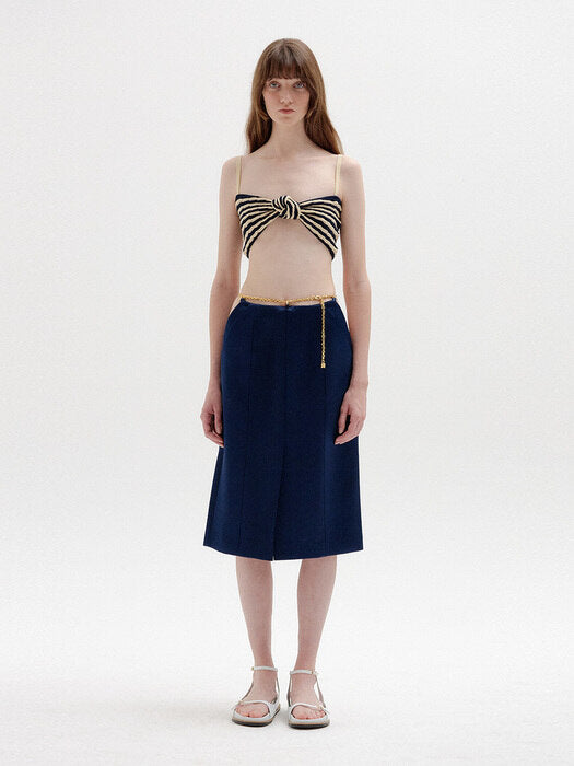Eenk SI Knotted Knit Top - Beige/Navy Stripe