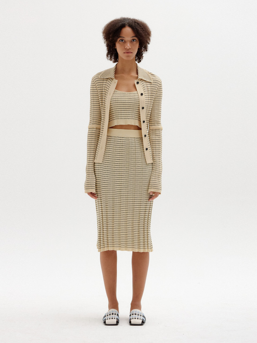 Eenk Sing Ribbed Knit Skirt - Beige/Black Stripe