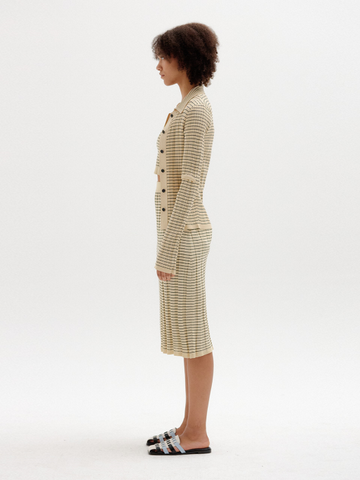 Eenk Sing Ribbed Knit Skirt - Beige/Black Stripe