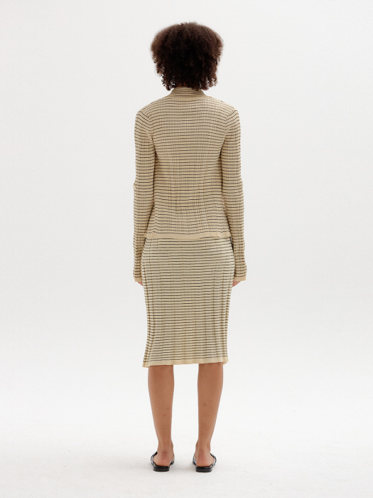 Eenk Sing Ribbed Knit Skirt - Beige/Black Stripe