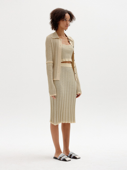 Eenk Sing Ribbed Knit Skirt - Beige/Black Stripe
