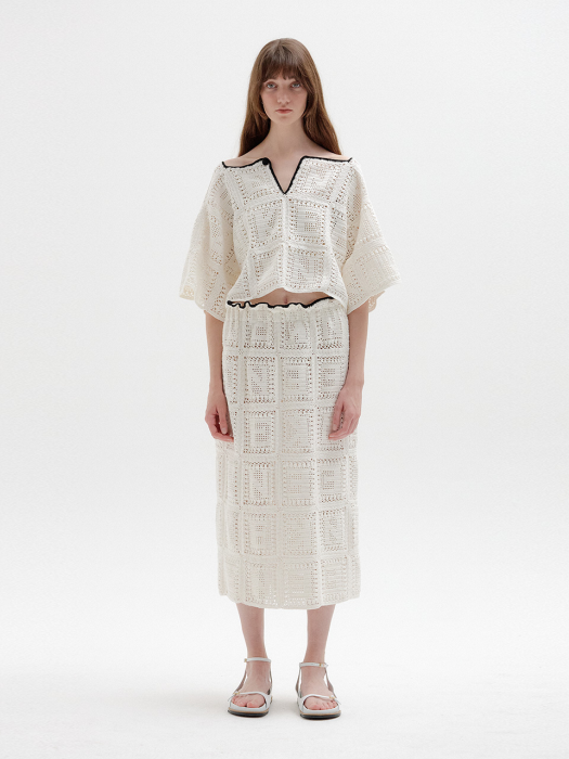 Eenk Spelling Handmade Lettered Knit Skirt - White