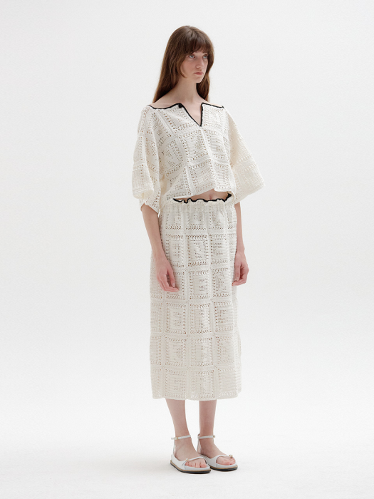 Eenk Spelling Handmade Lettered Knit Skirt - White