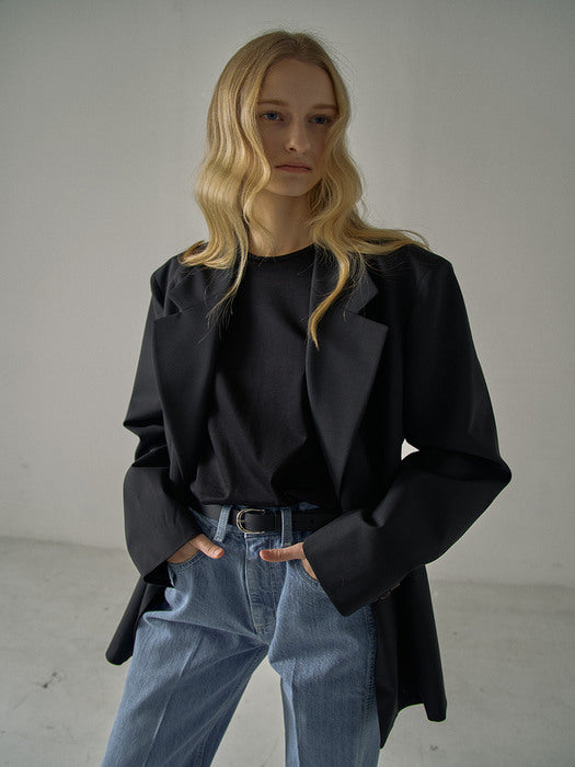 Facade Pattern Overfit Summer Wool Jacket black